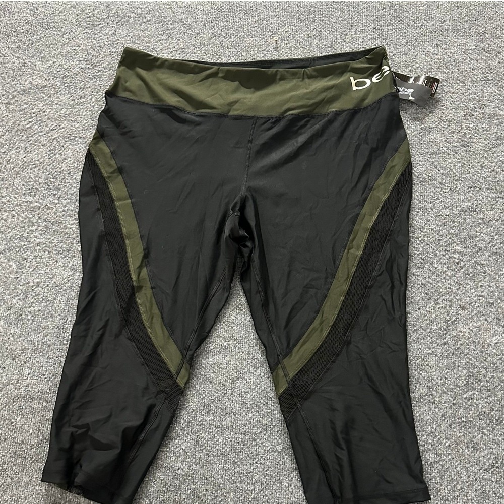 Bebe Sport Leggings Womens Size 3X Black Olive Green Mesh Activewear Cropped NEW